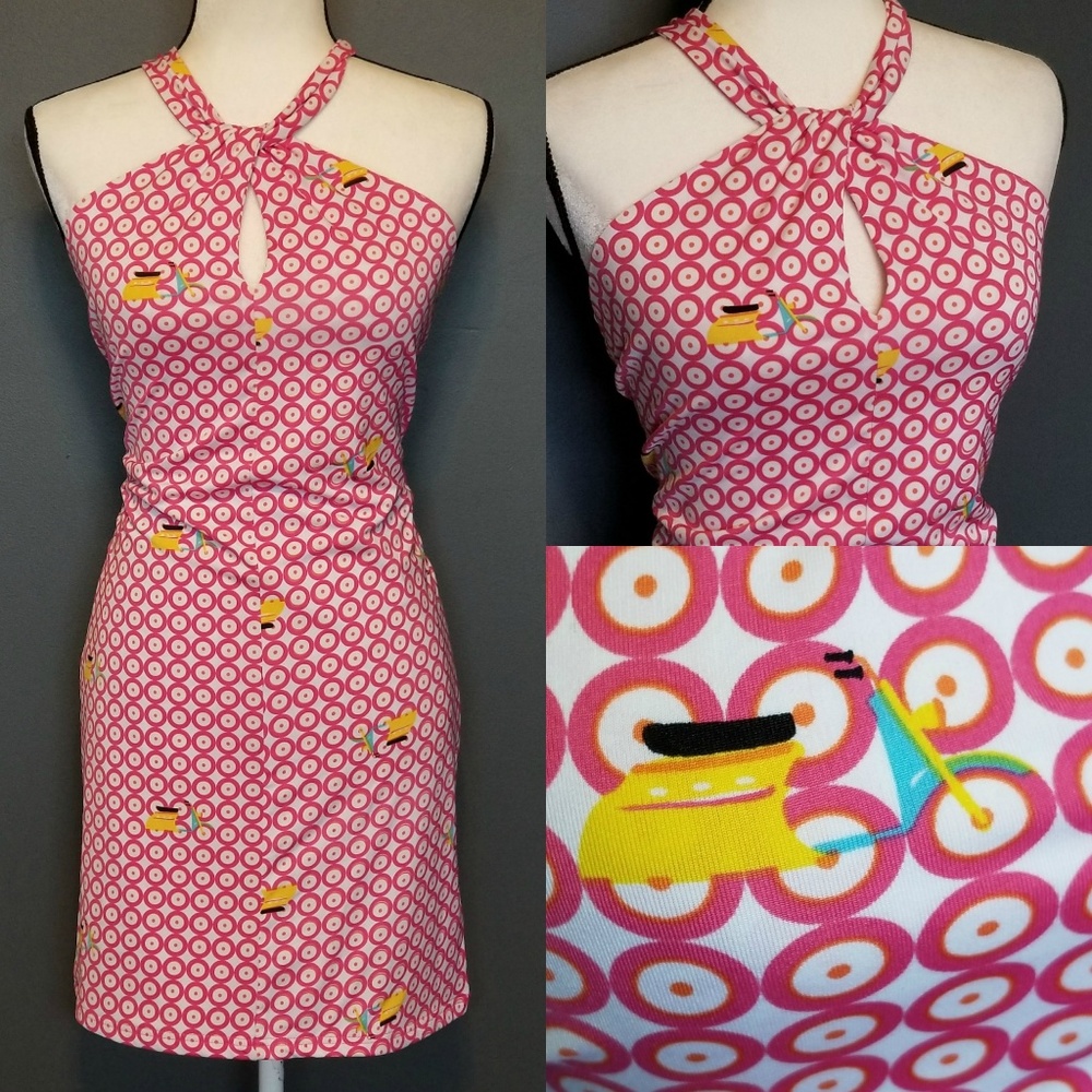 TRACY NEGOSHIAN Pink & White Moped Halter dress - Picture 1 of 4